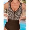 CUPSHE Women’s One Piece Swimsuit Bathing Suit V Neck Adjustable Straps Ruched Mesh Back Hook(Chocolate Brown Geo)