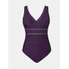 CUPSHE Women’s One Piece Swimsuit Bathing Suit V Neck Adjustable Straps Ruched Mesh Back Hook(Dark Purple)