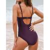 CUPSHE Women’s One Piece Swimsuit Bathing Suit V Neck Adjustable Straps Ruched Mesh Back Hook(Dark Purple)