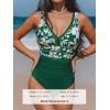 CUPSHE Women’s One Piece Swimsuit Bathing Suit V Neck Adjustable Straps Ruched Mesh Back Hook(Green/Floral)