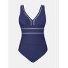 CUPSHE Women’s One Piece Swimsuit Bathing Suit V Neck Adjustable Straps Ruched Mesh Back Hook(Navy Blue)