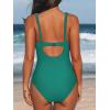 CUPSHE Women’s One Piece Swimsuit Bathing Suit V Neck Adjustable Straps Ruched Mesh Back Hook(Teal Green)