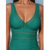 CUPSHE Women’s One Piece Swimsuit Bathing Suit V Neck Adjustable Straps Ruched Mesh Back Hook(Teal Green)