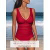 CUPSHE Women’s One Piece Swimsuit Bathing Suit V Neck Adjustable Straps Ruched Mesh Back Hook(True Red)
