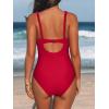 CUPSHE Women’s One Piece Swimsuit Bathing Suit V Neck Adjustable Straps Ruched Mesh Back Hook(True Red)