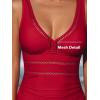 CUPSHE Women’s One Piece Swimsuit Bathing Suit V Neck Adjustable Straps Ruched Mesh Back Hook(True Red)