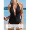 CUPSHE Women’s One Piece Swimsuit Plunging Deep V Neck Halter Bathing Suit Ruched Adjustable Straps Self Tie O Ring(Black)