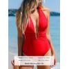 CUPSHE Women’s One Piece Swimsuit Plunging Deep V Neck Halter Bathing Suit Ruched Adjustable Straps Self Tie O Ring(True Red)