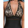 CUPSHE Women’s One Piece Swimsuit Plunging Neck Bathing Suit Halter Strappy Lace Cutouts Swimwear(Black)