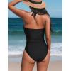 CUPSHE Women’s One Piece Swimsuit Plunging Neck Bathing Suit Halter Strappy Lace Cutouts Swimwear(Black)