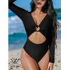 CUPSHE Women’s One Piece Swimsuit Rash Guard Long Sleeve Cutout UPF 50+ UV Deep V Neck O-Ring(Black)