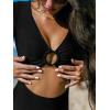 CUPSHE Women’s One Piece Swimsuit Rash Guard Long Sleeve Cutout UPF 50+ UV Deep V Neck O-Ring(Black)