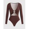 CUPSHE Women’s One Piece Swimsuit Rash Guard Long Sleeve Cutout UPF 50+ UV Deep V Neck O-Ring(Burgundy Red)