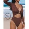 CUPSHE Women’s One Piece Swimsuit Rash Guard Long Sleeve Cutout UPF 50+ UV Deep V Neck O-Ring(Burgundy Red)