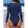 CUPSHE Women’s One Piece Swimsuit Rash Guard Long Sleeve Cutout UPF 50+ UV Deep V Neck O-Ring(Dark Navy Blue)