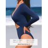 CUPSHE Women’s One Piece Swimsuit Rash Guard Long Sleeve Cutout UPF 50+ UV Deep V Neck O-Ring(Dark Navy Blue)
