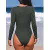 CUPSHE Women’s One Piece Swimsuit Rash Guard Long Sleeve Cutout UPF 50+ UV Deep V Neck O-Ring(Gray Green)