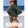 CUPSHE Women’s One Piece Swimsuit Rash Guard Long Sleeve Cutout UPF 50+ UV Deep V Neck O-Ring(Gray Green)