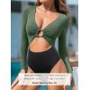 CUPSHE Women’s One Piece Swimsuit Rash Guard Long Sleeve Cutout UPF 50+ UV Deep V Neck O-Ring(Green/Black)