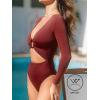 CUPSHE Women’s One Piece Swimsuit Rash Guard Long Sleeve Cutout UPF 50+ UV Deep V Neck O-Ring(Red)