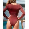 CUPSHE Women’s One Piece Swimsuit Rash Guard Long Sleeve Cutout UPF 50+ UV Deep V Neck O-Ring(Red)