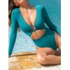 CUPSHE Women’s One Piece Swimsuit Rash Guard Long Sleeve Cutout UPF 50+ UV Deep V Neck O-Ring(Teal Blue)