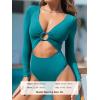CUPSHE Women’s One Piece Swimsuit Rash Guard Long Sleeve Cutout UPF 50+ UV Deep V Neck O-Ring(Teal Blue)