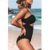CUPSHE Women’s One Piece Swimsuit Sexy Black Cutout Scallop Trim Bathing Suit(Black)