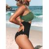 CUPSHE Women’s One Piece Swimsuit Sexy Black Cutout Scallop Trim Bathing Suit(Black/Green)