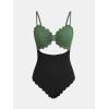CUPSHE Women’s One Piece Swimsuit Sexy Black Cutout Scallop Trim Bathing Suit(Black/Green)
