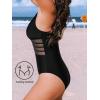 CUPSHE Women’s One Piece Swimsuit Tummy Control Bathing Suit Deep V Neck Cut Out Mesh Adjustable Straps(Black)
