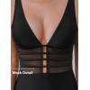 CUPSHE Women’s One Piece Swimsuit Tummy Control Bathing Suit Deep V Neck Cut Out Mesh Adjustable Straps(Black)