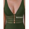 CUPSHE Women’s One Piece Swimsuit Tummy Control Bathing Suit Deep V Neck Cut Out Mesh Adjustable Straps(Dark Green)
