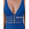CUPSHE Women’s One Piece Swimsuit Tummy Control Bathing Suit Deep V Neck Cut Out Mesh Adjustable Straps(Navy Blue)