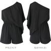 CUPSHE Women’s One Shoulder Romper 3/4 Sleeve Wide Leg Mini Jumpsuit Short Draped Bodice Romper Casual Summer Loose Outfit(Black)