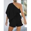 CUPSHE Women’s One Shoulder Romper 3/4 Sleeve Wide Leg Mini Jumpsuit Short Draped Bodice Romper Casual Summer Loose Outfit(Black)