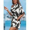 CUPSHE Women’s One Shoulder Romper 3/4 Sleeve Wide Leg Mini Jumpsuit Short Draped Bodice Romper Casual Summer Loose Outfit(Black White)