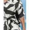 CUPSHE Women’s One Shoulder Romper 3/4 Sleeve Wide Leg Mini Jumpsuit Short Draped Bodice Romper Casual Summer Loose Outfit(Black White)