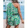 CUPSHE Women’s One Shoulder Romper 3/4 Sleeve Wide Leg Mini Jumpsuit Short Draped Bodice Romper Casual Summer Loose Outfit(Green Leopard)