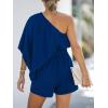 CUPSHE Women’s One Shoulder Romper 3/4 Sleeve Wide Leg Mini Jumpsuit Short Draped Bodice Romper Casual Summer Loose Outfit(Royal Blue)