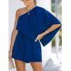 CUPSHE Women’s One Shoulder Romper 3/4 Sleeve Wide Leg Mini Jumpsuit Short Draped Bodice Romper Casual Summer Loose Outfit(Royal Blue)