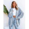 CUPSHE Women’s Oversized Cardigan Sweater Open Front 2025 Fall Long Sleeve Chunky Knit Button Loose Outwear with Pockets(Blue)