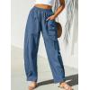 CUPSHE Women’s Pants Patch Pocket Tapered Leg Elastic Waist Long Pant Casual Beach Vacation Running(Blue)
