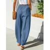 CUPSHE Women’s Pants Patch Pocket Tapered Leg Elastic Waist Long Pant Casual Beach Vacation Running(Blue)