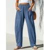 CUPSHE Women’s Pants Patch Pocket Tapered Leg Elastic Waist Long Pant Casual Beach Vacation Running(Blue)