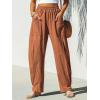 CUPSHE Women’s Pants Patch Pocket Tapered Leg Elastic Waist Long Pant Casual Beach Vacation Running(Brown)