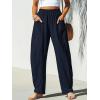 CUPSHE Women’s Pants Patch Pocket Tapered Leg Elastic Waist Long Pant Casual Beach Vacation Running(Dark Blue)