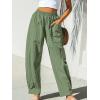 CUPSHE Women’s Pants Patch Pocket Tapered Leg Elastic Waist Long Pant Casual Beach Vacation Running(Dark Green)