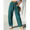 CUPSHE Women’s Pants Patch Pocket Tapered Leg Elastic Waist Long Pant Casual Beach Vacation Running(Deep Blue)