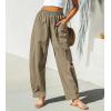 CUPSHE Women’s Pants Patch Pocket Tapered Leg Elastic Waist Long Pant Casual Beach Vacation Running(Khaki)